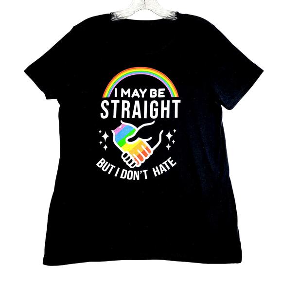 Gay Pride Medium I May be Straight but I don't Hate Black Rainbow T Shirt #490 - Picture 2 of 5